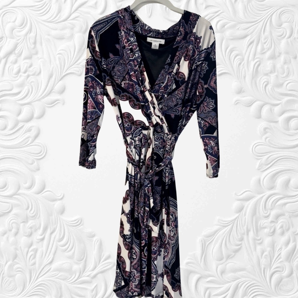 Liz Claiborne mock wrap dress. Size Med
